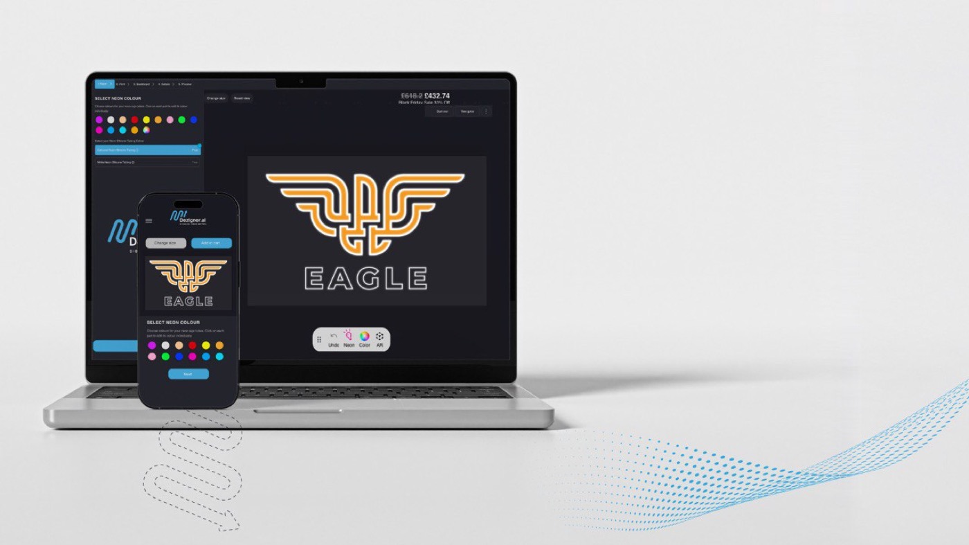 Dezigner.ai sign designer — desktop and mobile